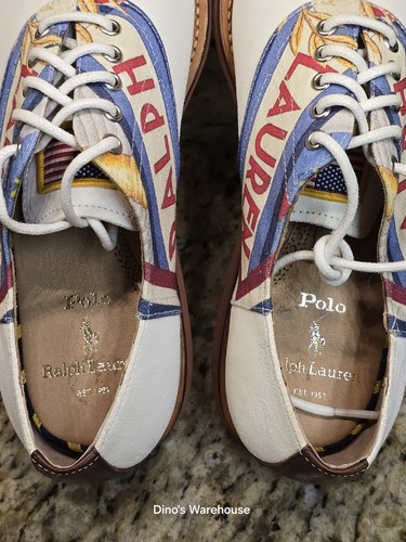 Polo Ralph Lauren Rhett Saddle Oxfords White American Flag Men Size 8.5D NEW - Picture 8 of 13