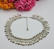 Charming Charlie Clear Crystal Statement Collar Necklace 16" Adj. Silver Tone