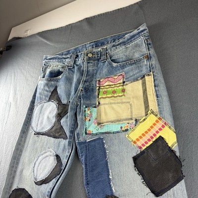 Levis Jeans Men's 34x37* Blue Skinner Lowrise Bootcut Patchwork Custom Y2K VTG