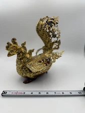 Antique Burmese Shan Gilt Lacquer Hintha Bird • Glass Inlay
