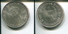 DRITTES REICH 1934 F - 5 Reichsmark in Silber, stgl. - FR. SCHILLER -Erhaltung!
