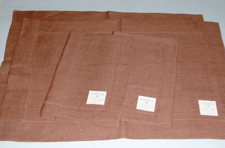Sferra Festival NUTMEG Linen 2 Dinner Napkins/2 Placemats (4 PC) Hemstitched New - Image 2 of 4
