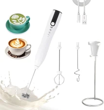 Rechargeable Milk Frother Handheld,Kitchen Essentials Hand Mixer with 3 Stainles