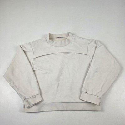 T Alexander Wang Sweatshirt Womens Large Cream Mock Neck Cutout Made in Portugal