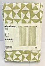IKEA HARKORVEL Curtains 1 Pair Green/White 57x98" 305.769.44 NEW