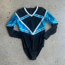 70s/80s Black and Blue Metallic Bodysuit Leotard