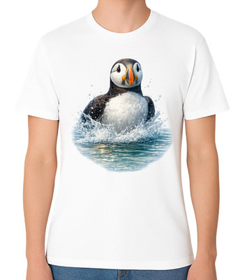 Papageientaucher planschen im Wasser T-Shirt Küstenvogelliebhaber Geschenk Unisex Tee