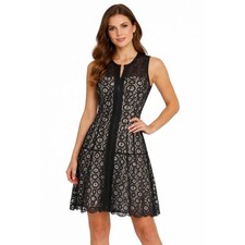 Nanette Lepore Black Lace Fit & Flare Dress Size 8 Made in USA Sleeveless