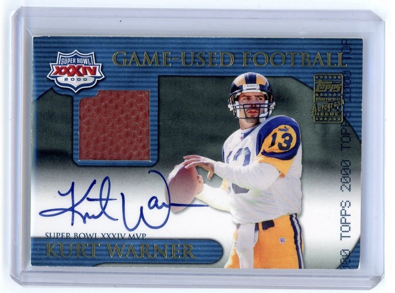 2000 Topps Kurt Warner Game Used Super Bowl Relic Patch On Card Auto MVP HOF