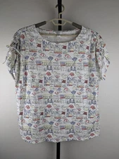 CJ Banks size 2X Short Ruched Sleeve 100% Cotton Shirt Vacation Travel Print