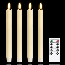 4-Pack Ivory LED Flameless Taper Candles with Remote Timer Real Wax 3D-Wick