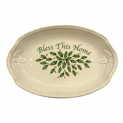 Vintage Lenox Bless This Home Holiday 11  Oval Bread Tray / Serving Dish