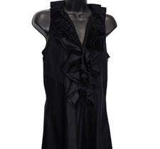Lauren Ralph Lauren Dress Womens 2 Black Ruffle Front Deep V Party Beachy Preppy