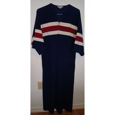 Vintage Vanity Fair Zip Front Velour Caftan Kaftan Navy Blue Medium Long Lounger