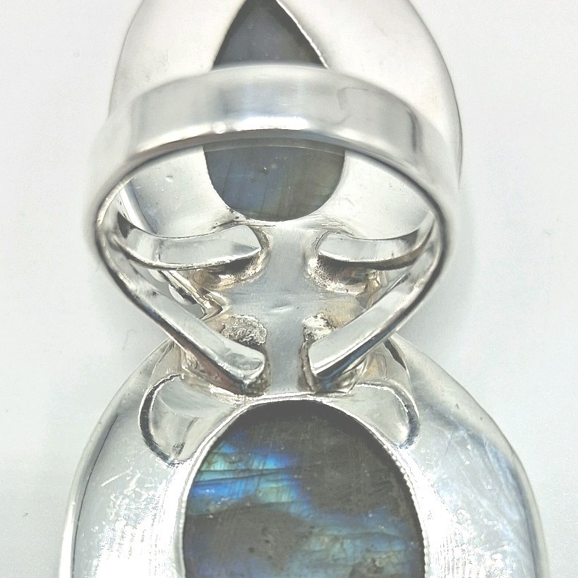 Large Double Labradorite Stone Solid 925 Sterling… - image 11