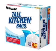 13 Gallon 0.6 MIL Tall Kitchen Bags With Twist Ties - 24" x 27" - Pack of 120...