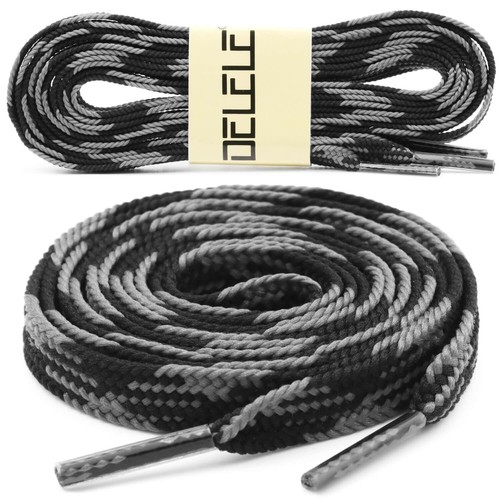 Flat Colored Shoelaces for Sneakers: 47 inch Black and Grey Thin Argyle Shoe ... - Picture 2 of 9