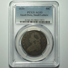 USA Half Dollar 1834 Capped Bust PCGS AG3 Small Date