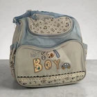 Boys Baby Diaper Bag Shoulder Bag Light Blue/Beige Printed w/ Changing Pad