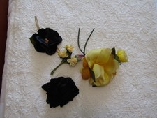 4 Vintage Millinery Hat Flowers Silk Velvet Cotton--Black--Yellow-- 20