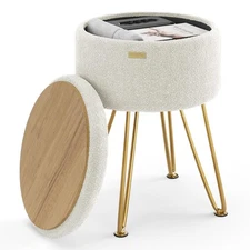 Round Ottoman with Storage, Boucle Storage Ottoman, Foot Stool Ottomans, Make...