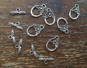 NOS Silver Plate Flower Pixie Whimsical Toggle Closure Clasp Findings Bead Lot