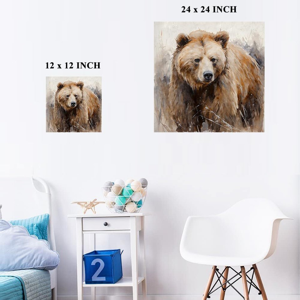 Bear Art Wall Decor Rustic Woodland Bears Paintings Canvas Decor Animal
