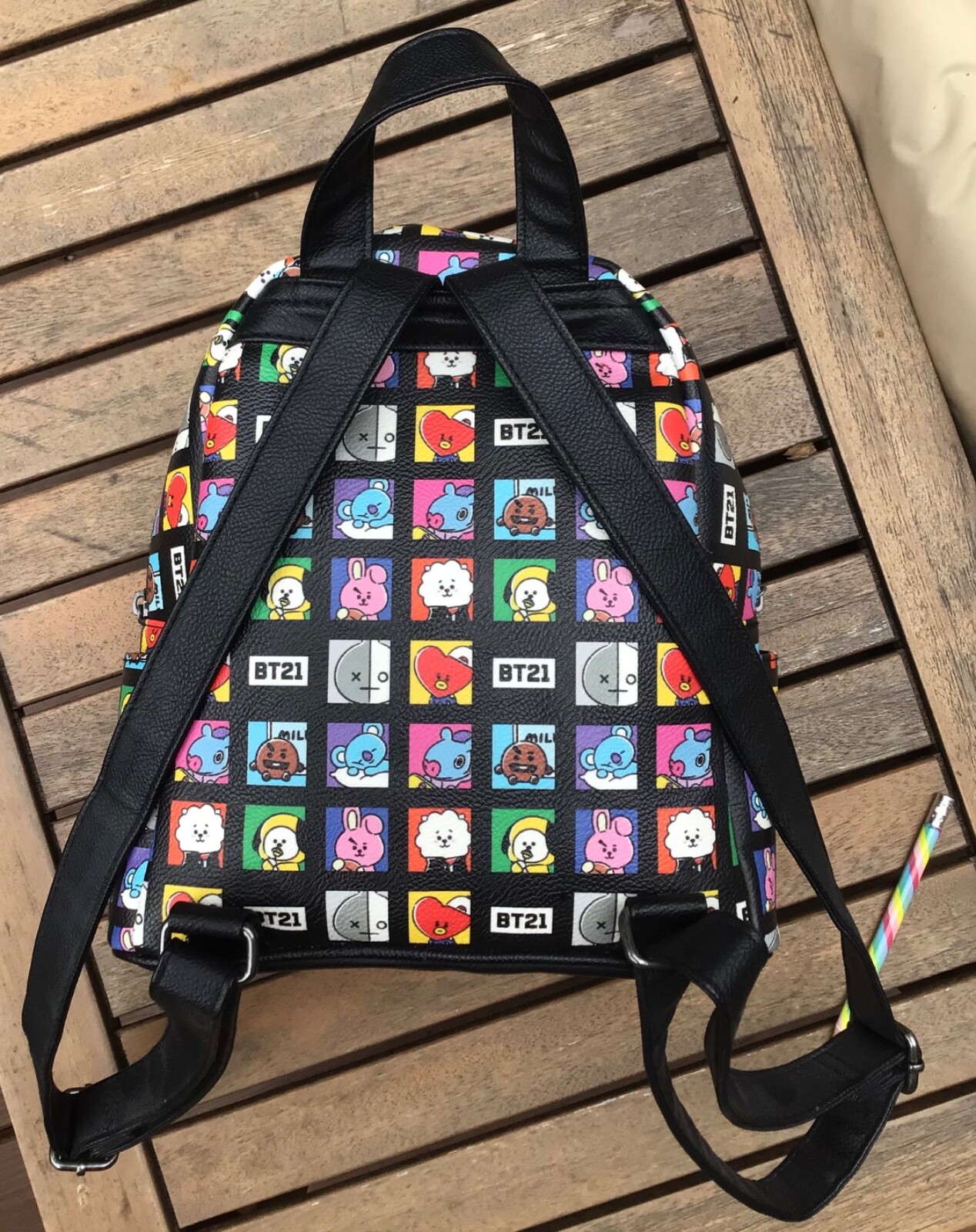 BT21 Grid Mini Backpack Black Red Characters BTS Gem