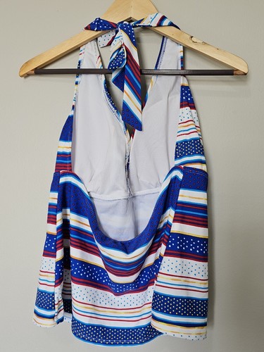 Catalina Tankini Top Women's Size 2X Blue Striped Halter Swimsuit Swim Top - Picture 5 of 8
