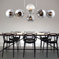 Pendelleuchte HäNgelampe Esstischlampe Glas Rauchfarben 8 Flammig Glas H 150 Cm