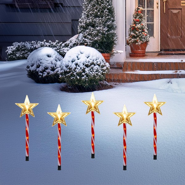 Led Stern Garten Stecker Warmweiß - 5Er Set - Weihnachten AußEn Deko Beleuchtung-image