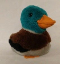 Vintage 1970s Dakin plush mallard Duck stuffed toy 1977 teal, orange webbed feet
