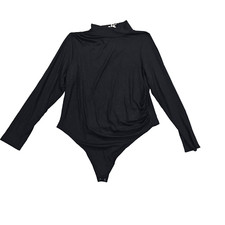 NWT Good American Bodysuit Womens Sz 7 Black Stretch Jersey Mock Neck GB0229