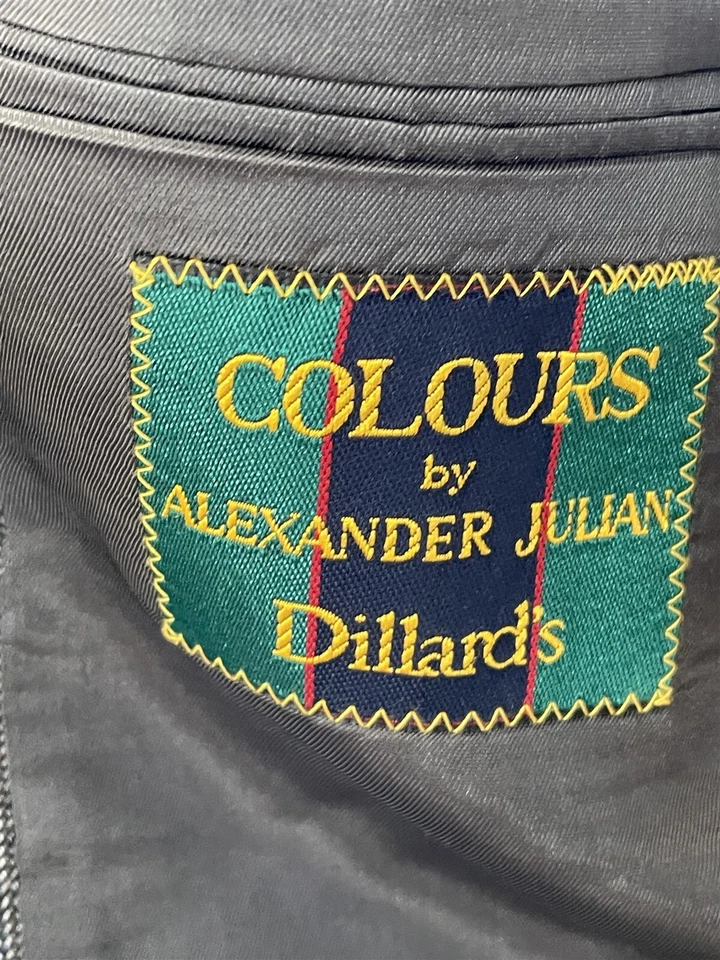 Blazer vintage Alexander Julian Colours 44R feito nos EUA cinza cabeça de unha xadrez lã 2Btn - Imagem 4 de 4