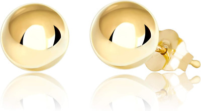 14K Gold Polished Round Ball Stud Earrings - 2mm to 10mm Sizes Available