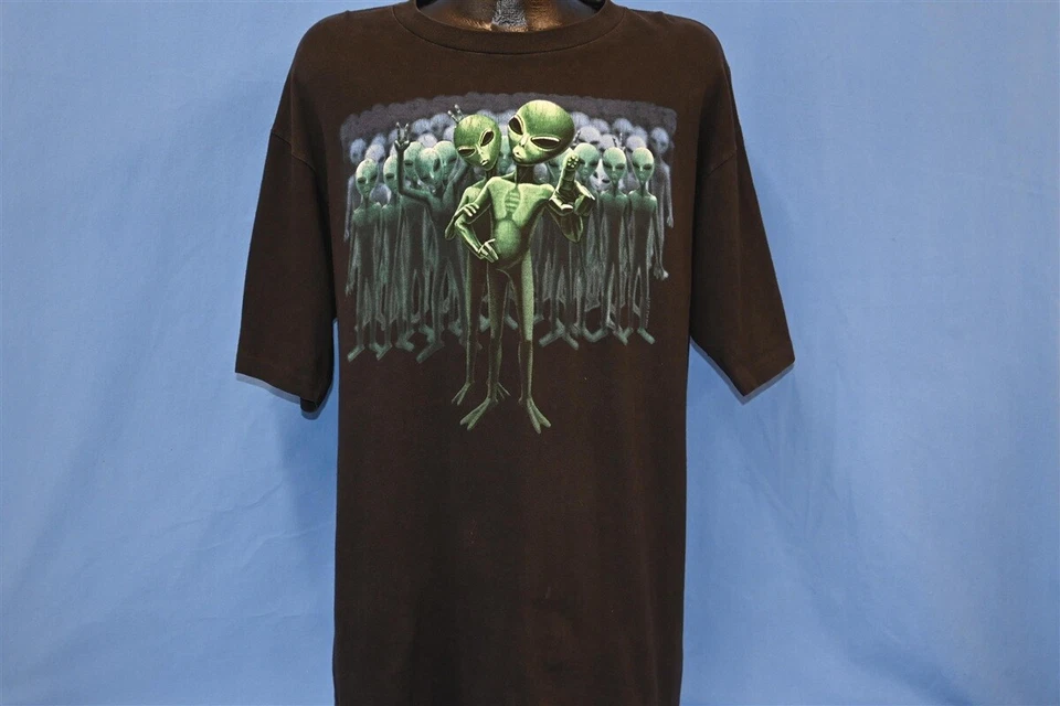 Винтажная футболка 90-х ALIENS EXTRA TERRESTRIAL LITTLE GREEN MEN WILD OATS XL - Изображение 2 из 4