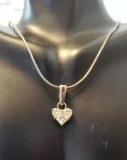 Vintage Sterling Silver 925 Necklace With Heart Shaped Pendant With White Stone