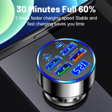 100W 6-Port USB C Car Charger PD QC3.0 Fast Charging Adapter for iPhone Samsung