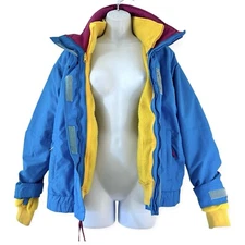 COLUMBIA BUGABOO Vintage 80/90s 3-in-1 Ski Coat Jacket Teal Pink Yellow Women L