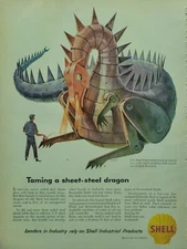 1958 Shell oil US Steel taming steel dragon pucci art vintage original ad