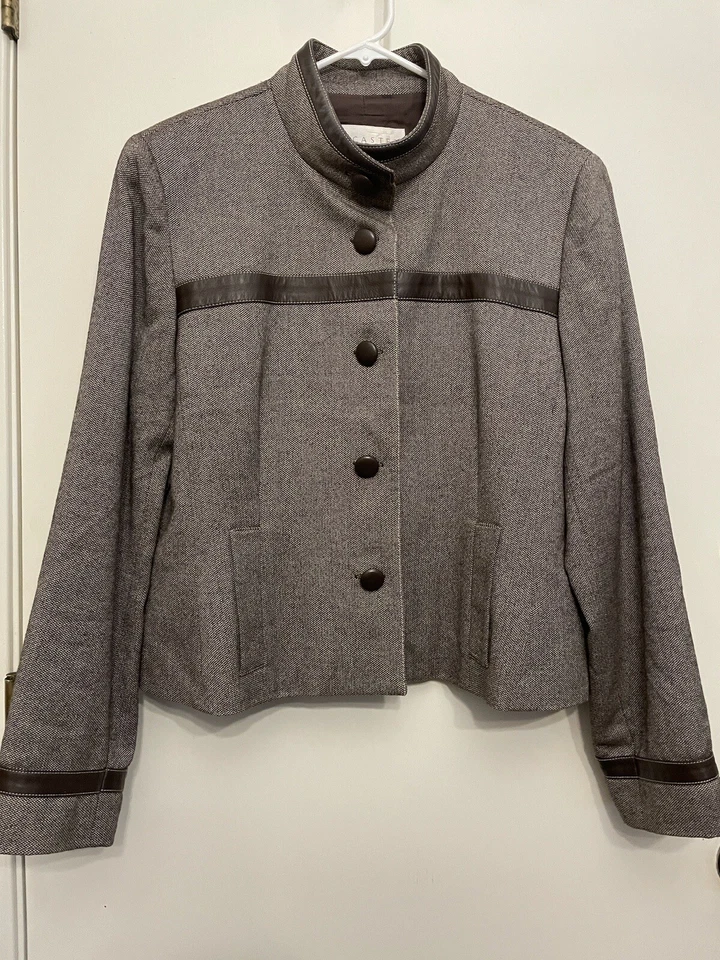 Doncaster Brown Wool & Leather Jacket Blazer | Size 16 - Image 2 of 4