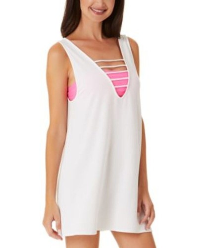 California Waves WHITE Juniors' Strappy Swim Cover-up Dress, US Small - Picture 2 of 4