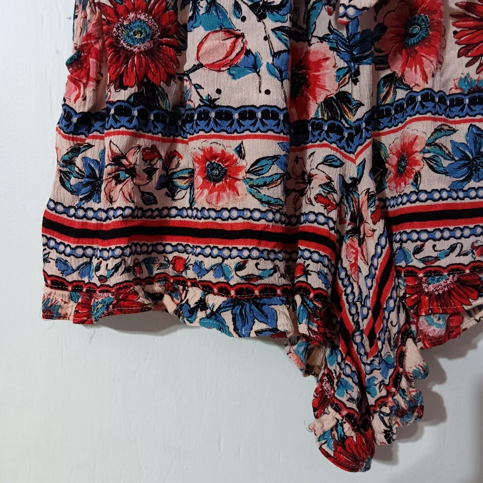 Pantalones Cortos Angie Mujer M Rayón Beige Azul Rojo Volantes Boho Primavera Festival Fairycore Foto 4 de 4