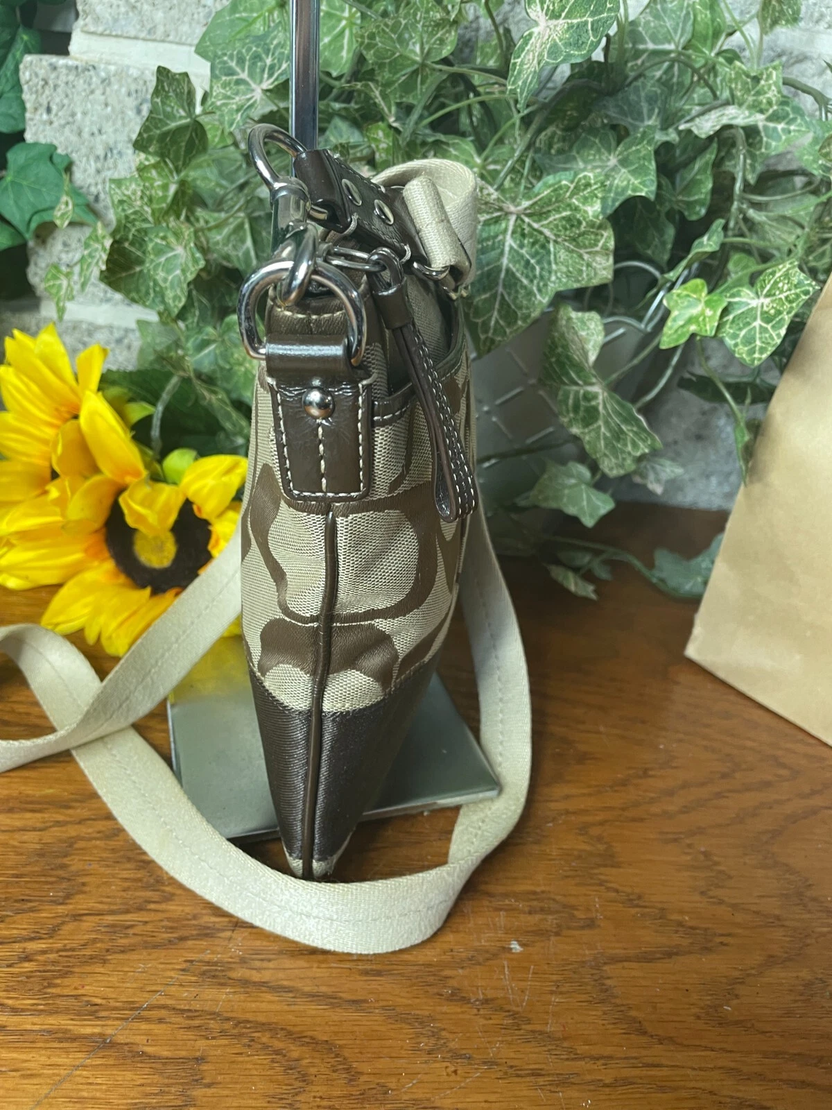 BORSA A TRACOLLA COACH KAKI SIGNATURE SWINGPACK A RIGHE BORSA A TRACOLLA BORSETTA