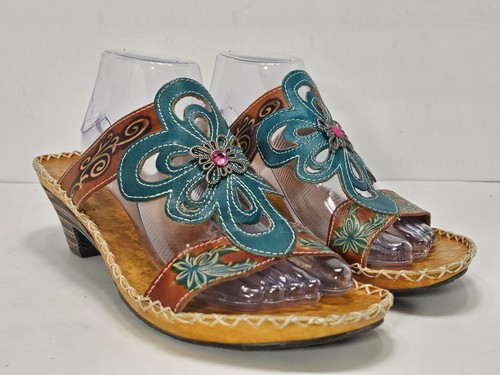 Spring Step Floral Leather Wedge Heel Size EU 42 US 10.5 - 11 bohemian sandals