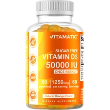 Vitamatic Sugar Free Vitamin D3  (50,000 IU) - 120 Pectin Based Gummies.