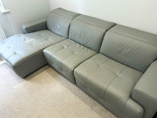 DFS Grey Leather 3 Seater Recliner Sofa with Chaise High Back Pad Arms