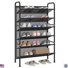 6-Tier Black Metal Shoe Rack - Space-Saving Mesh Organizer for Entryway & Dorm