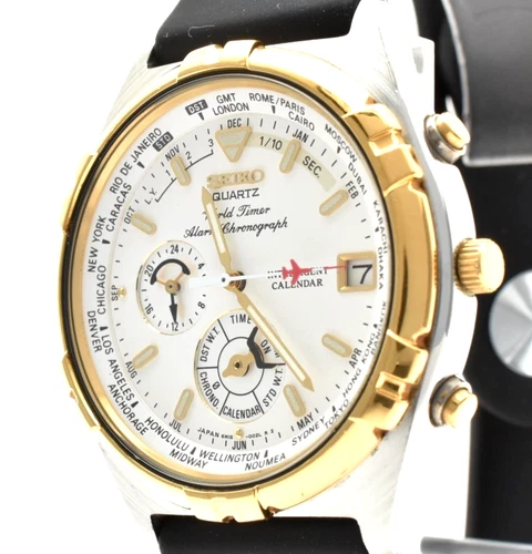 New ListingSEIKO World Timer 6M15-0020 Quartz Men's Watch Chronograph Date Vintage 1995