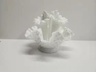 Vintage Fenton Hobnail Milk Glass Epergne Ruffled Bowl 3 Horned Vase, Art Glass